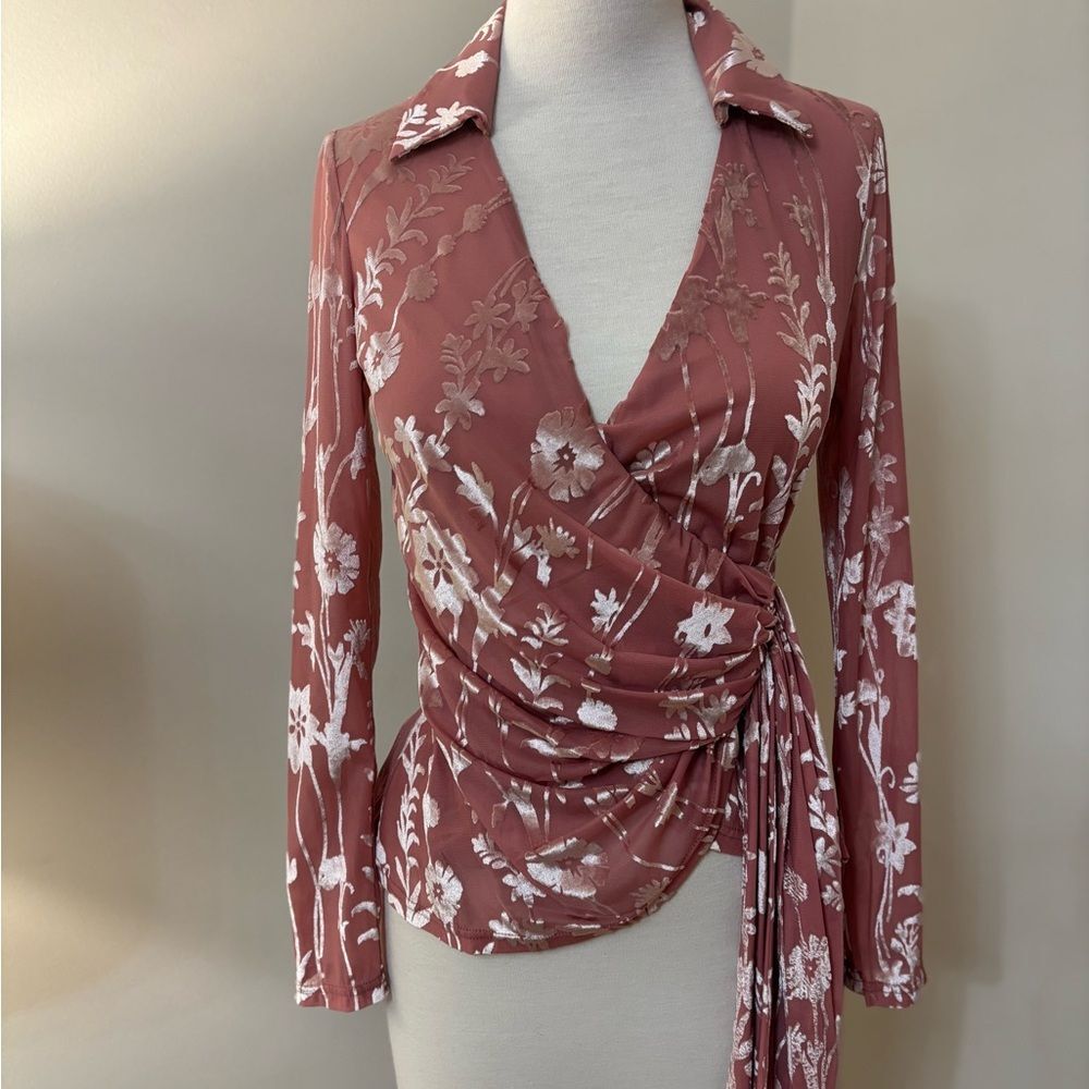 Hutch Floral Cut-Out Wrap Top Pink S
